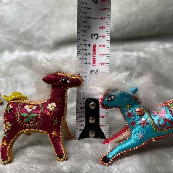 Vintage Hand Embroidered Stuffed Elephant & Horse Holiday Ornaments Lot of 19 - Picture 7 of 12